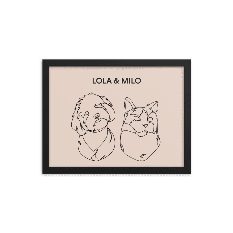 Line Framed Portrait - Two Pets