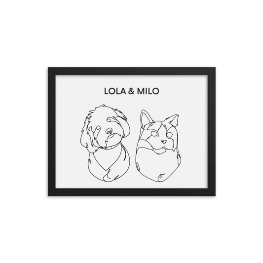 Line Framed Portrait - Two Pets