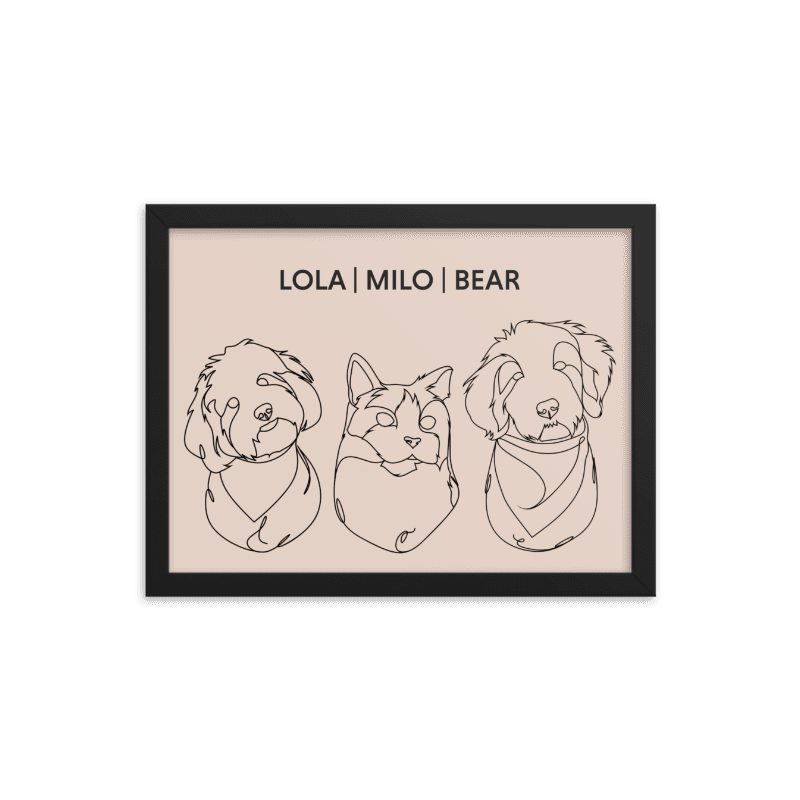 Line Framed Portrait - Three Pets