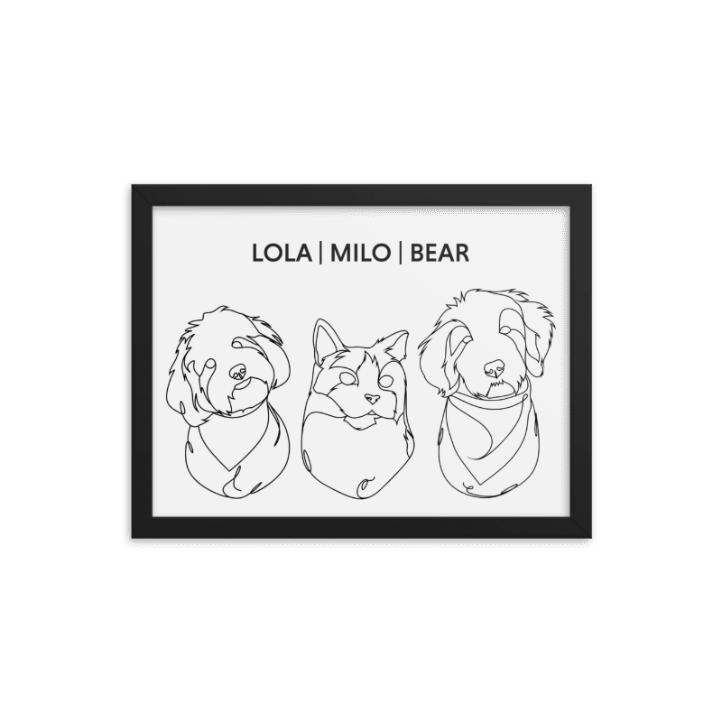 Line Framed Portrait - Three Pets