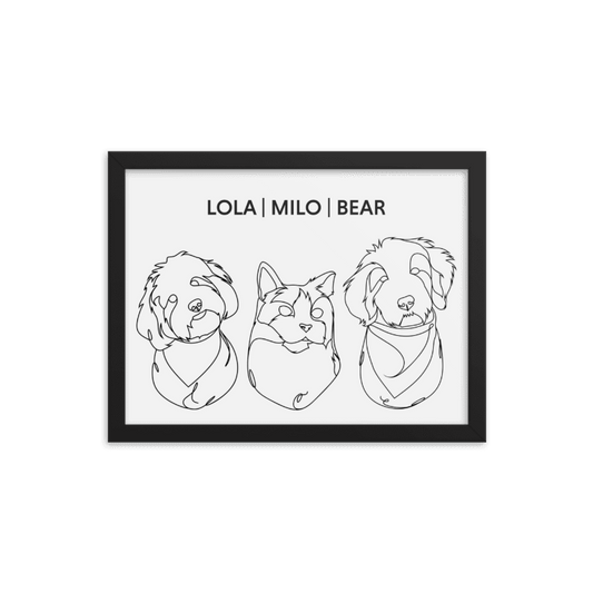 Line Framed Portrait - Three Pets