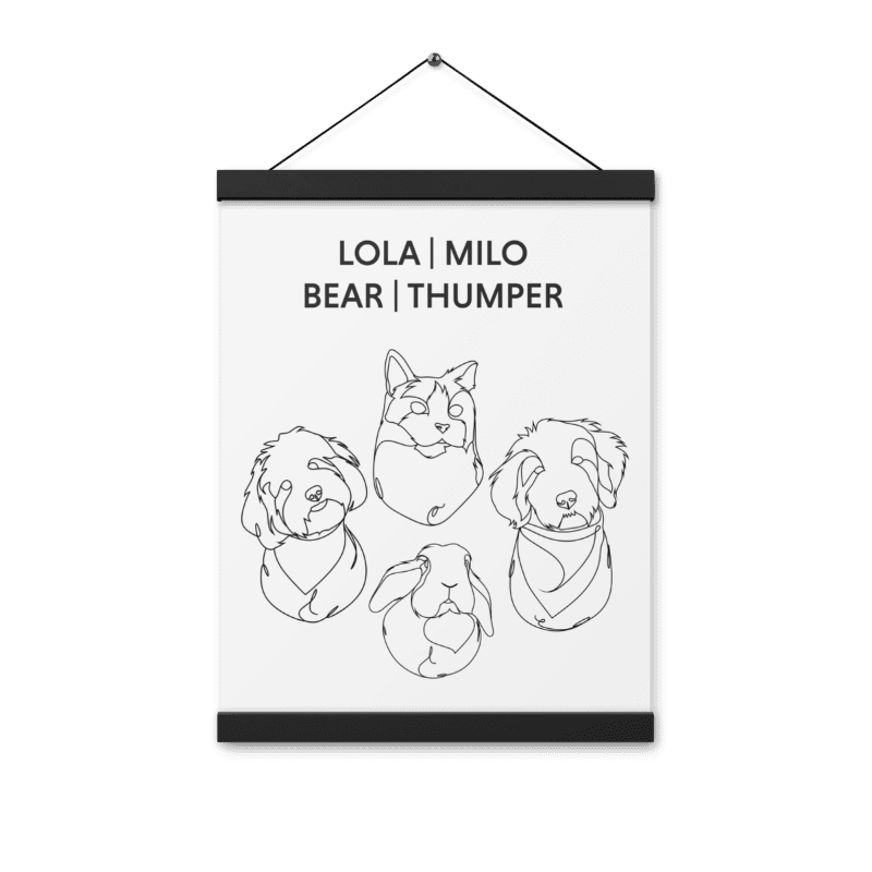 Line Hanging Poster - Four Pets