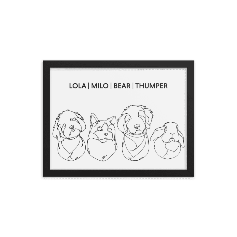 Line Framed Portrait - Four Pets