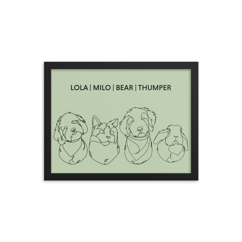 Line Framed Portrait - Four Pets