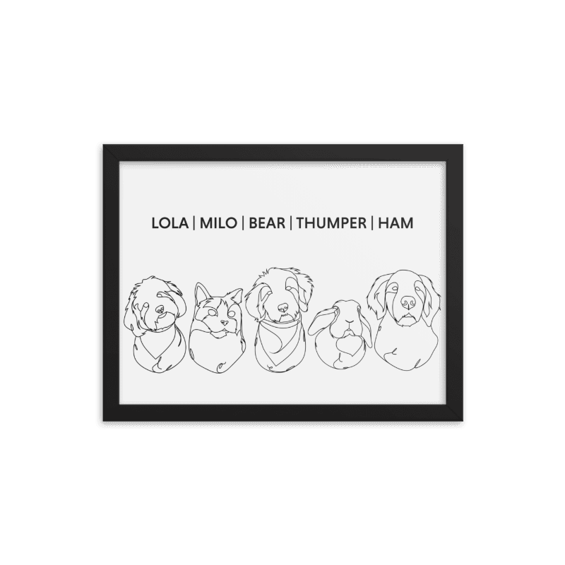 Line Framed Portrait - Five Pets