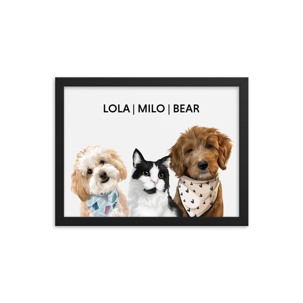 Classic Framed Portrait - Three Pets