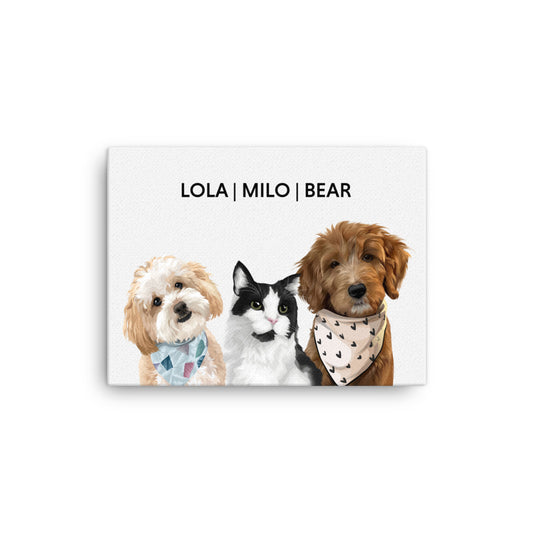 Classic Canvas Portrait - Three Pets