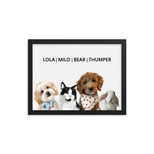 Classic Framed Portrait - Four Pets