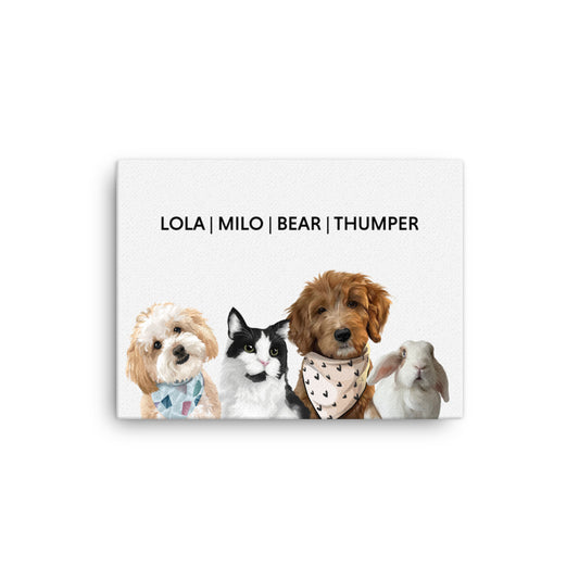 Classic Canvas Portrait - Four Pets