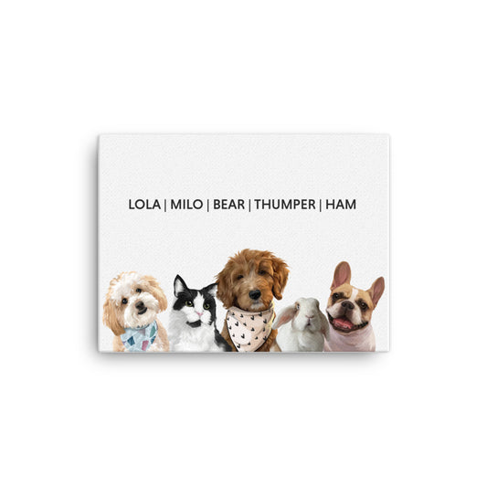 Classic Canvas Portrait - Five Pets